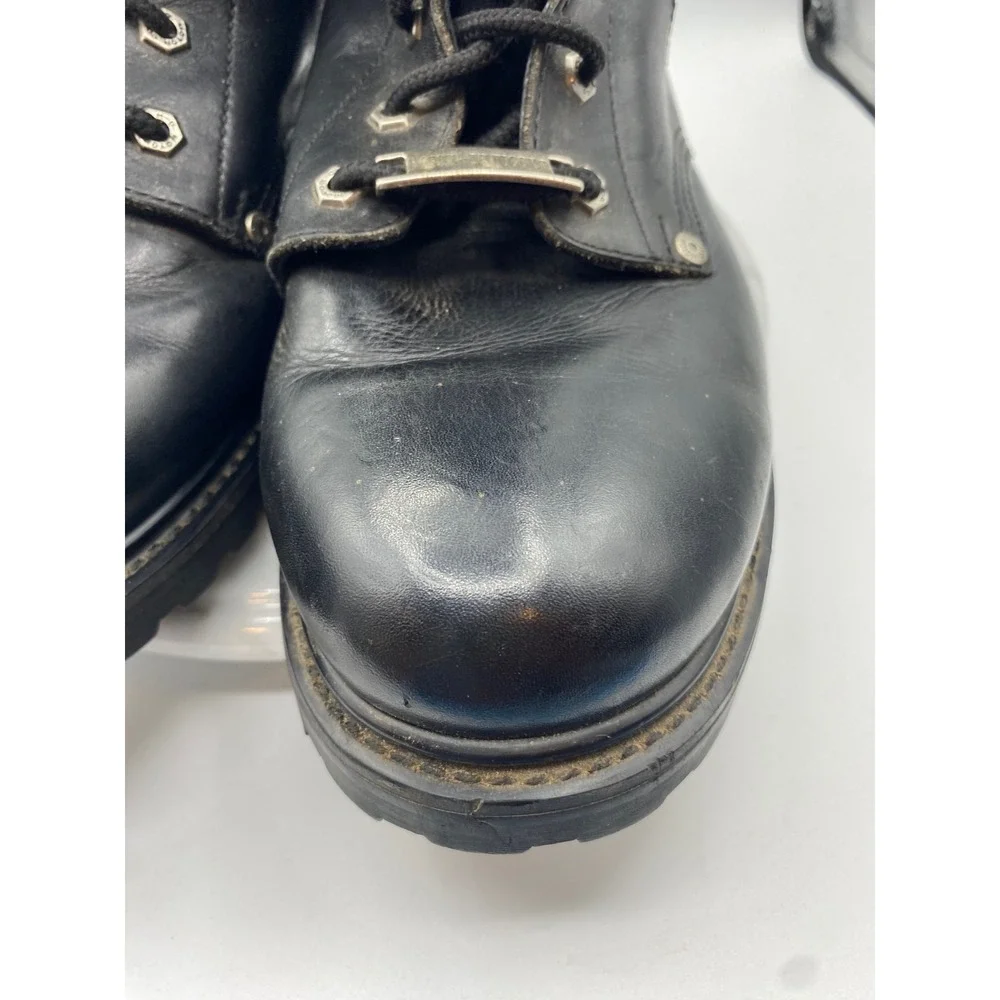Harley Davidson Mens 13 Motorcycle Boots Black Leather Side Zip Lug Sole 91028